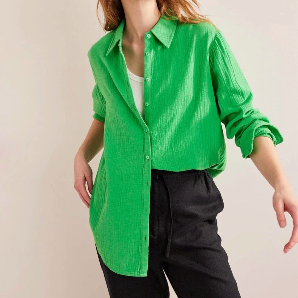 Boden Cotton Texture Buttondown Shirt Bright Green US 14  T1235